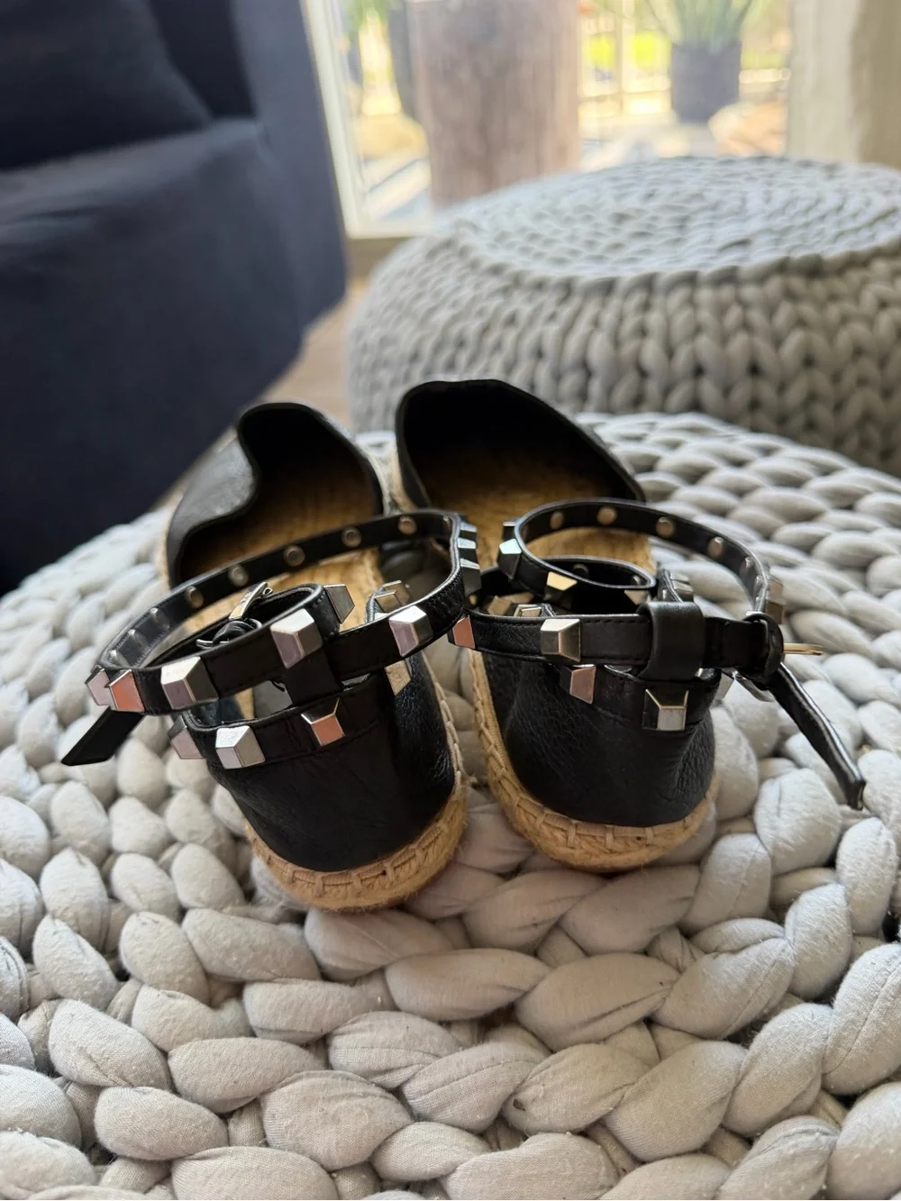 Rebecca Minkoff Black Studded Ankle-Wrap Espadrilles